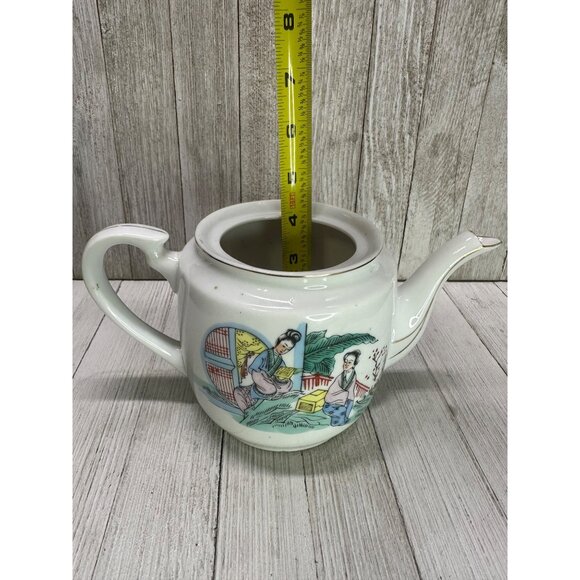 Vtg Chinese Teapot Serving Ware Porcelain Asian Scene Design 5" Tall Guāng - Picture 11 of 11
